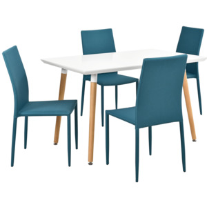 [en.casa]® Dizajnový jedálenský stôl - 120 x 70 cm - so 4 tyrkysovými stoličkami