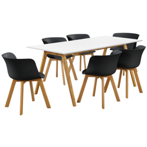 [en.casa]® Dizajnový bambusový jedálenský stôl HTNT4302 so 6 čiernymi stoličkami HTFL-6304