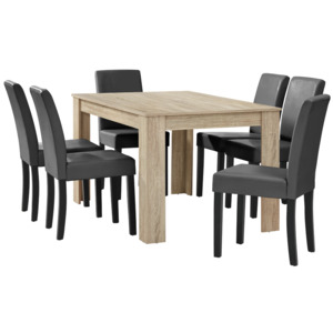 [en.casa]® Elegantný dubový jedálenský stôl HTFU-1401 - 140 x 90 cm - so 6 stoličkami HTMY-9703