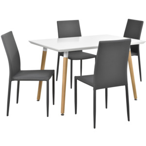 [en.casa]® Dizajnový jedálenský stôl - 120 x 70 cm - so 4 sivými stoličkami
