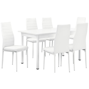 [en.casa]® Štýlový moderný jedálenský stôl so 6 stoličkami - biely