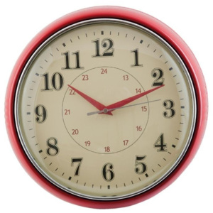 Nástenné rero hodiny červené - Ø 28 * 8 cm