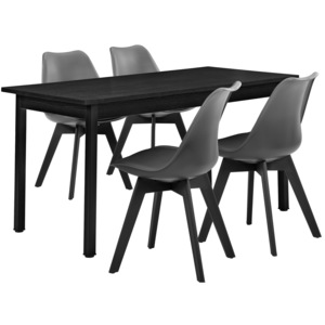 [en.casa]® Štýlový dizajnový jedálenský stôl - čierny - so 4 stoličkami - sivými