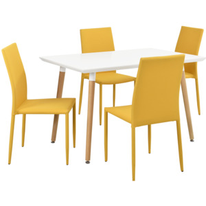 [en.casa]® Dizajnový jedálenský stôl - 120 x 70 cm - so 4 muštárovo žltými stoličkami