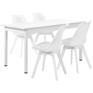 [en.casa]® Štýlový dizajnový jedálenský stôl - biely - so 4 stoličkami - bielymi
