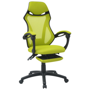 Sklápacia kancelárska stolička s opierkou nôh, textília, čierno-zelená