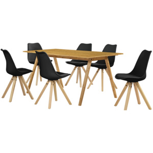 [en.casa]® Dizajnový bambusový jedálenský stôl HTNT4301 so 6 čiernymi stoličkami HTMS-2851