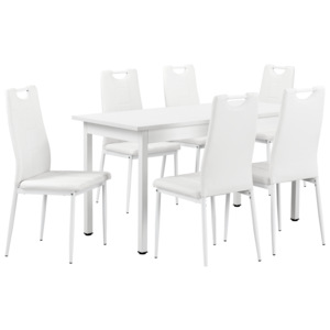 [en.casa]® Štýlový jedálenský stôl - biely - so 6 stoličkami - bielymi