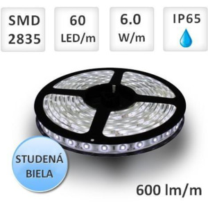 PremiumLED 1m LED pásik vodeodolný 60 SMD 2835 6W/m Studená biela IP65 (max. 25m)