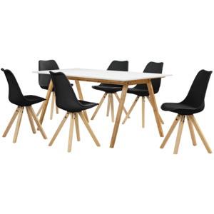 [en.casa]® Dizajnový bambusový jedálenský stôl HTNT4302 so 6 čiernymi stoličkami HTMS-2851
