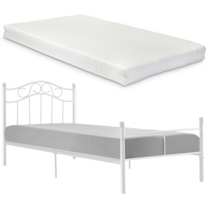 [en.casa]® Kovová posteľ s roštom a matracom - 200 x 120 cm - biela