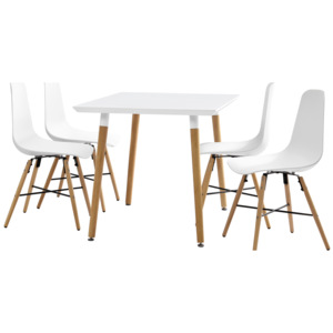 [en.casa]® Dizajnová jedálenská zostava - stôl so 4 stoličkami - biela