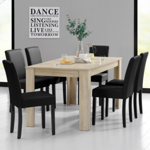 [en.casa]® Rustikálny dubový jedálenský stôl so 6 stoličkami - svetlý stôl - čierne stoličky