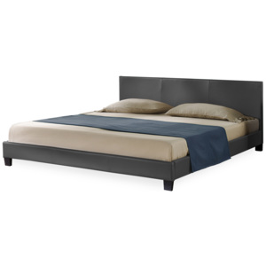 Corium® Moderná manželská posteľ, čalúnená - koženka 180x200cm (tmavo sivá)