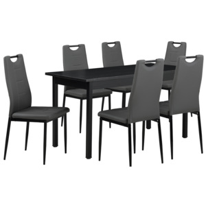 [en.casa]® Štýlový jedálenský stôl - čierny - so 6 stoličkami - sivými