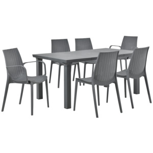 [casa.pro]® Ratanový záhradný stôl so 6 stoličkami - tmavo šedý
