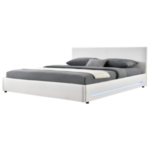 [my.bed] Elegantná manželská posteľ s LED osvetlením - 180x200cm (Záhlavie: koženka biela / Rám: koženka biela) - s roštom