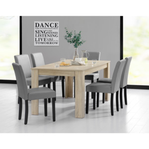 [en.casa]® Rustikálny dubový jedálenský stôl so 6 stoličkami - svetlý stôl - svetlo sivé stoličky