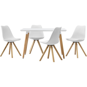 [en.casa]® Dizajnový jedálenský stôl - 120 x 70 cm - biely a 4 biele stoličky