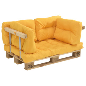 [en.casa]® Paletový nábytok - 1x sedák, 4x vankúš - horčicovo žltá