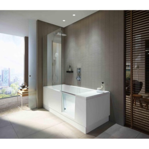 SHOWER + BATH VAňA Duravit Shower + Bath - Vaňa so sprchovým kútom do pravého rohu rohu s panelom a nohami, 170x75 cm, číre sklo, D 700404000000000