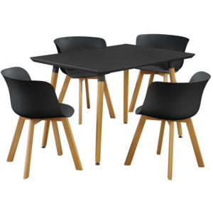 [en.casa]® Dizajnový jedálenský stôl - 120 x 70 cm - čierny so 4 čiernymi stoličkami