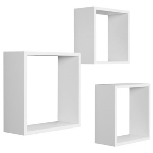 Sada 3 bielych nástenných políc Intertade Cube