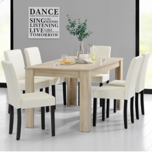 [en.casa]® Rustikálny dubový jedálenský stôl so 6 stoličkami - svetlý stôl - krémové stoličky