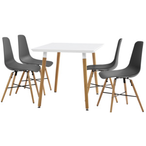 [en.casa]® Dizajnová jedálenská zostava - stôl so 4 stoličkami - sivá
