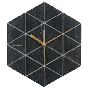 KARLSSON Nástenné hodiny Marble Hexagon čierne