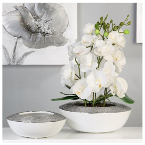 Misa / váza keramická Prime, 25 cm, biela /strieborná