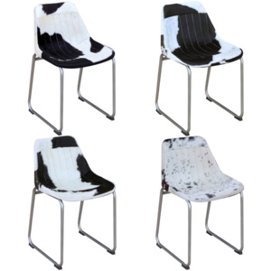 Jedálenské stoličky 4 ks, pravá hovädzia useň, čierno-biele, (2x243417)