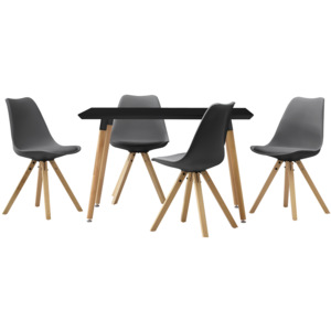 [en.casa]® Dizajnový jedálenský stôl - 120 x 70 cm - čierny a 4 sivé stoličky