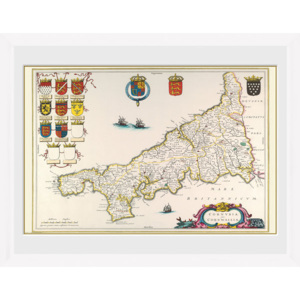 Rámovaný Obraz - Maps - Cornwall (White)