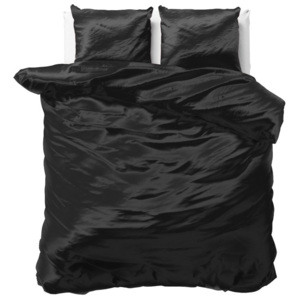 Čierne obliečky zo saténového mikroperkálu na dvojlôžko Sleeptime, 200 x 220 cm