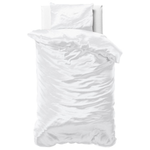 Biele obliečky zo saténového mikroperkálu na jednolôžko Sleeptime, 140 x 220 cm