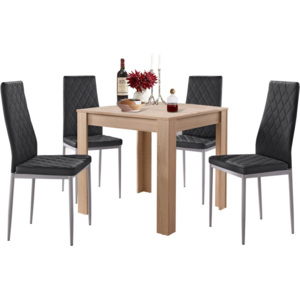 Set jedálenského stola v dubovom dekore a 4 čiernych jedálenských stoličiek Støraa Lori and Barak, 80 x 80 cm