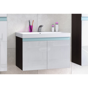 Kúpeľňová skrinka pod umývadlo SIMBA, 80x50x40 cm, čierna/biely lesk