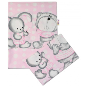 Bavlnené obliečky Macko s zajačikom Bubble Baby Nellys - ružové