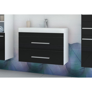 Kúpeľňová skrinka pod umývadlo KOLI, 80x50x40 cm, biela/čierny lesk