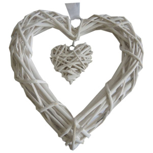 StarDeco Závesná dekorácia Prútené srdce biela, 25 cm
