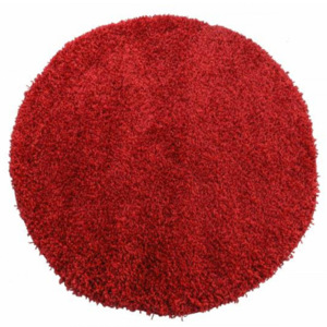 Kusový koberec Shaggy vlas 50 mm červený kruh, Velikosti 80x80cm