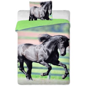 Jerry Fabrics Detské obojstranné obliečky Čierny kôň, 140x200 / 70x90 cm - farebné