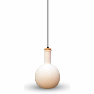 LED Solution Sklenený biely luster s dreveným koncom