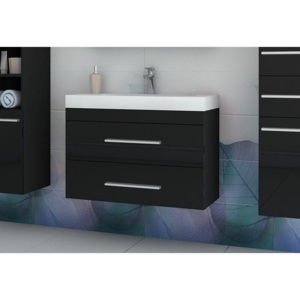 Kúpeľňová skrinka pod umývadlo KOLI, 80x50x40 cm, čierna/čierny lesk