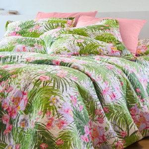 Blancheporte Prikrývka na posteľ s potlačou, štýl boutis ružová/zelená 220x240cm