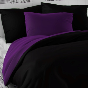 Kvalitex Saténové obliečky Luxury Collection čierna / tmavo fialová, 240 x 200 cm, 2 ks 70 x 90 cm