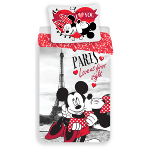 Jerry Fabrics Bavlnené obliečky Mickey and Minnie I love you Paris, 140 x 200 cm, 70 x 90 cm