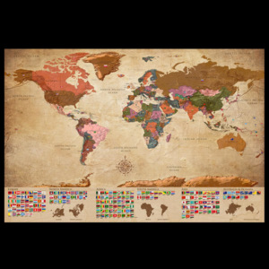 Murando DeLuxe Mapa na korkové tabuli - retro mapa s vlajkami 90x60 cm