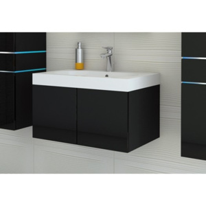 Kúpeľňová skrinka pod umývadlo TALUN, 60x30x35 cm, čierna/čierny lesk